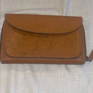 T01 Pendleton Wallet Aztec Leather Tan Wristlet Zip Clutch
